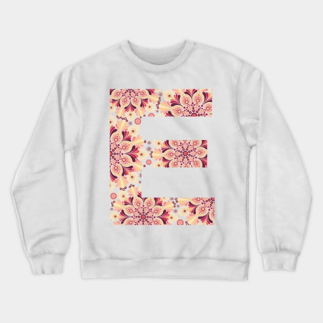 Dottillism Mandala Letter E Sunset Crewneck Sweatshirt by Shaseldine